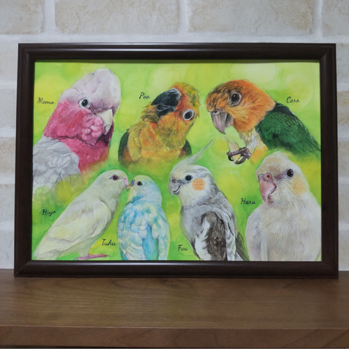 セキセイインコの似顔絵【水彩画/額付き】 絵画 chokotto* 通販 セキセイインコの似顔絵【水彩画/額付き】 絵画 chokotto* 通販