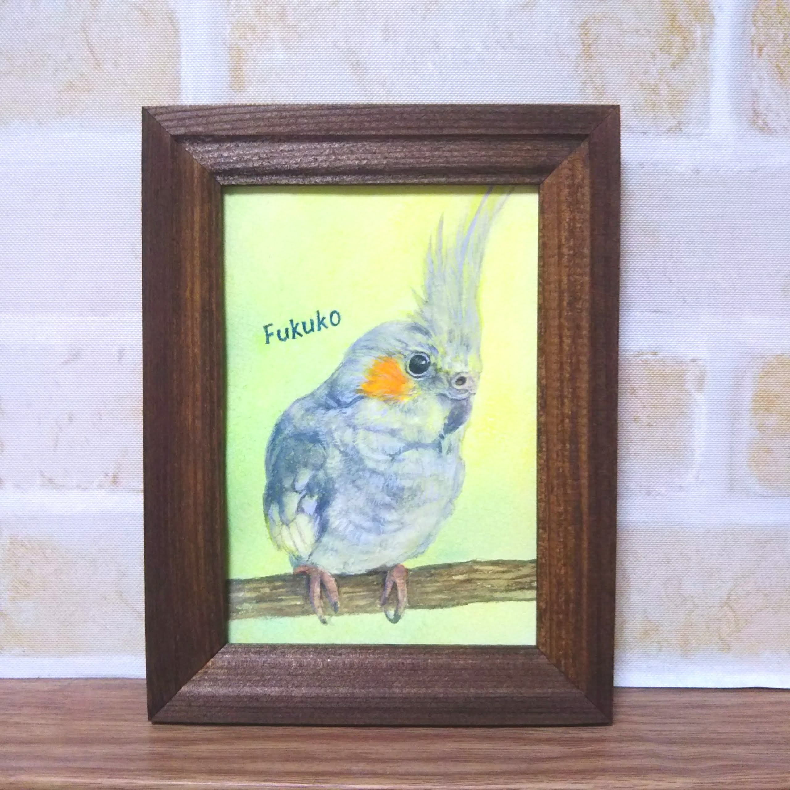インコ 絵画 手描き 大型 額縁