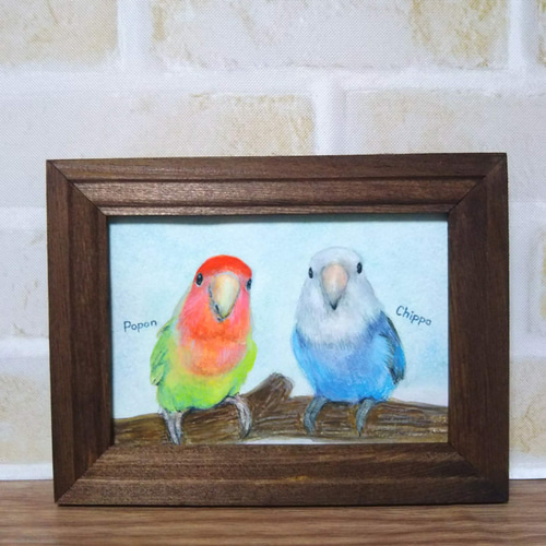 インコ 絵画 手描き 大型 額縁 インコ 絵画 手描き 大型 額縁 インコの似顔絵【水彩画/額付き
