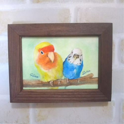 インコの似顔絵【水彩画/額付き】 絵画 chokotto* 通販 8300570
