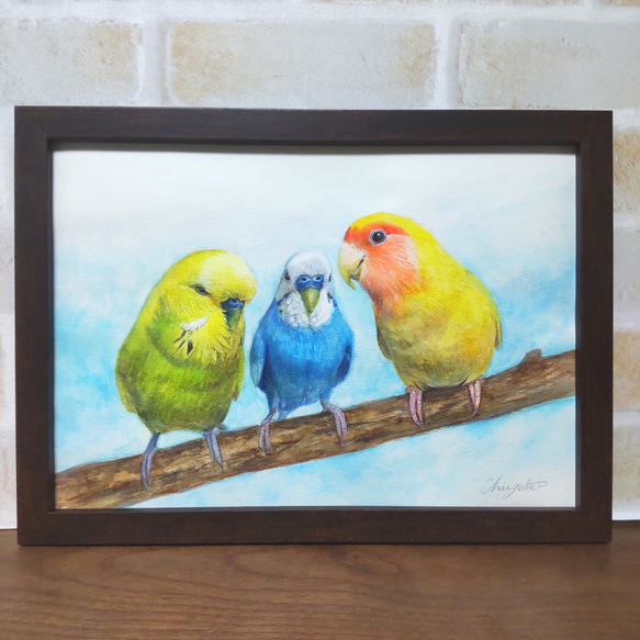 インコの似顔絵水彩画/額付き 絵画 * 通販｜クリーマ