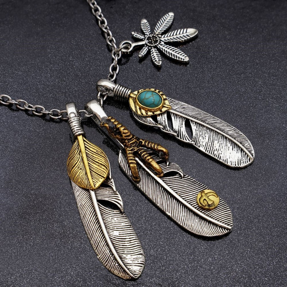 芸能人多数着用モデル！ ファイブフェザーフェザーネックレス アメカジ