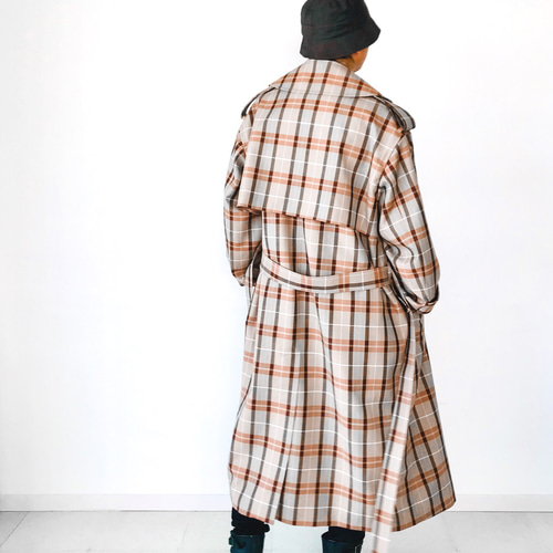 メンズ【men's 】TWウール素材 チェック柄 ビッグシルエット トレンチ
