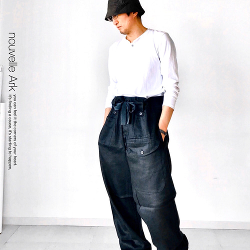 メンズ【men's】Herdmans社アイリッシュリネン素材 ワイドカーゴ