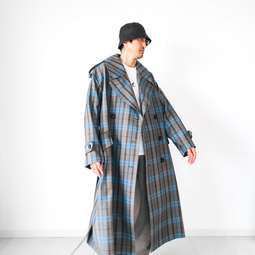期間限定 数量限定 メンズ【men's】 最上質TWウール素材チェック柄 ロングトレンチ ジャケット・アウター