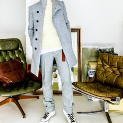 メンズ【men's】《ライトグレー色》 最上質ジロンラムウール素材　スタンドカラー コート 5枚目の画像