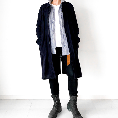 リネン100％ S MAXMARA ベルト付き ロングカーディガン Sサイズ 紺 1_239580d8912b1ebecabe26c97162