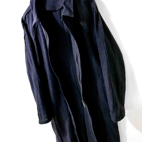 men's メンズ【ネイビー色】リネン100% ロングカーディガン
