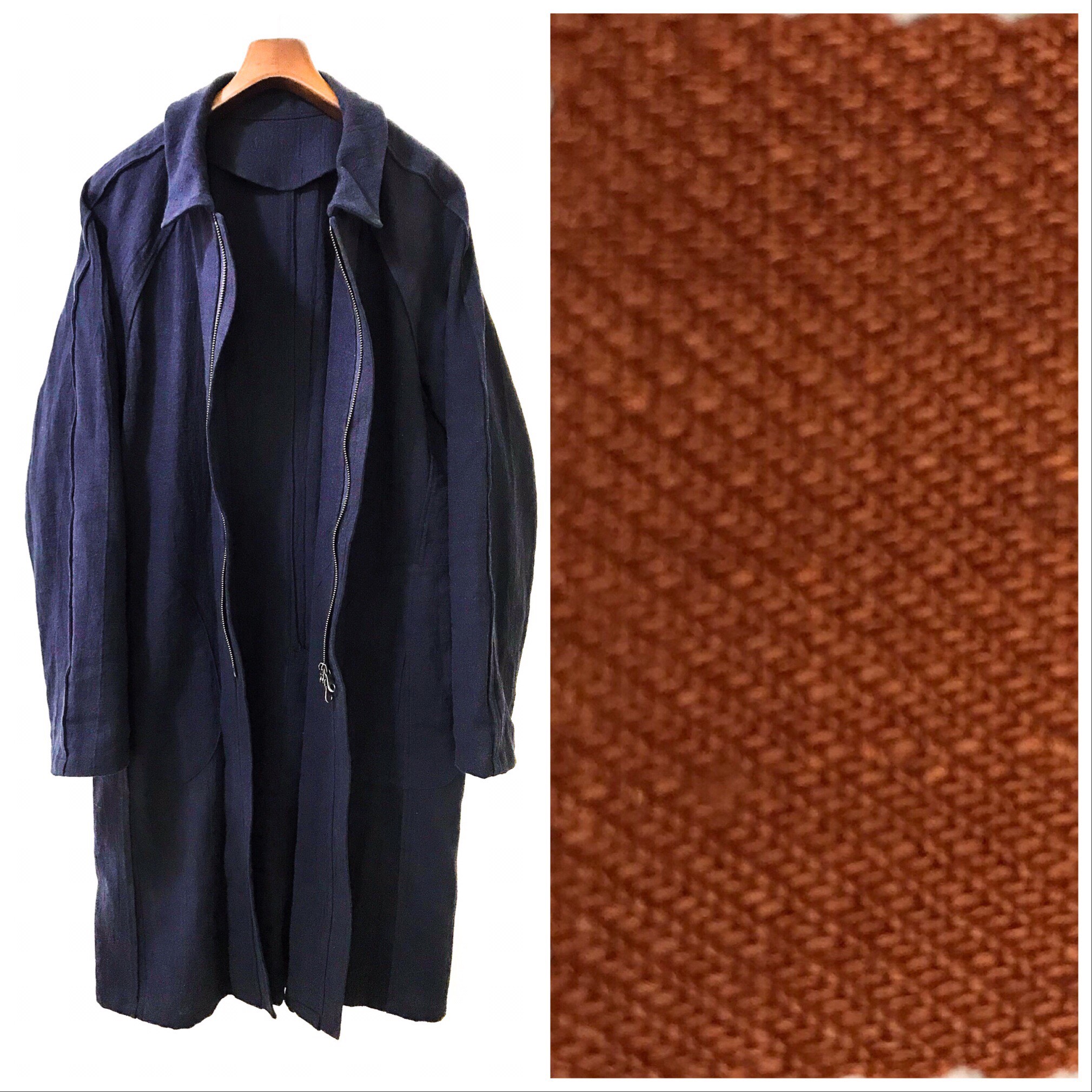 men's メンズ 【オレンジブラウン色】  リネン100%  ロングカーディガン   ステンカラー コーディガン        Ω