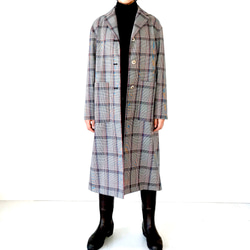 メンズ【men's】 最上質TWウール素材チェック柄 ロングトレンチコート