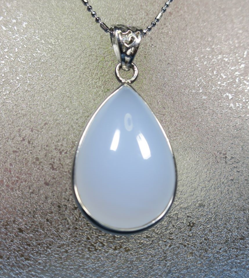 天然石　ブルーカルセドニAAA　ネックレス　ペンダントトップ　16x29x7mm　1点物