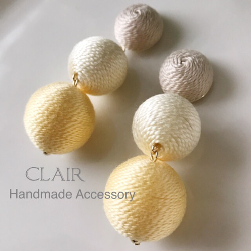 NO. 01】優しい ベージュ☆イエロー の 綺麗め ボンボンピアス 