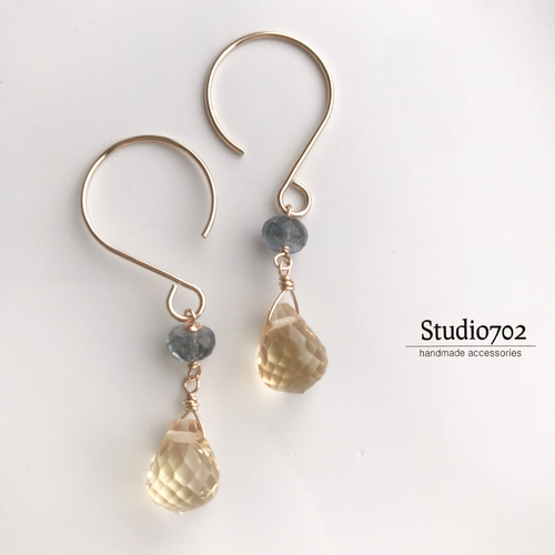 サンタマリア カラー アクアマリン 一粒 ドロップ ピアス 14kgf サンタ