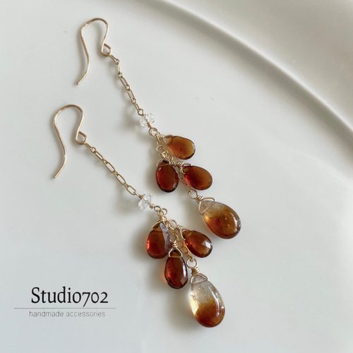 ブランデーシトリン♦︎バイカラー✴︎14kgfピアスP277 ブランデーシトリン♦︎バイカラー✴︎14kgfピアスP277