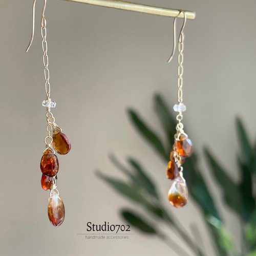 ブランデーシトリン♦︎バイカラー✴︎14kgfピアスP277