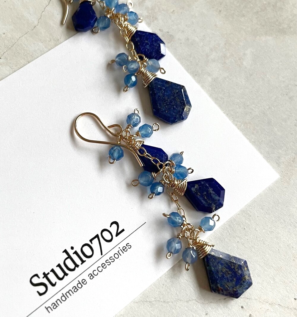 14kgf ラピスラズリ・ブルーアゲート青色のピアス