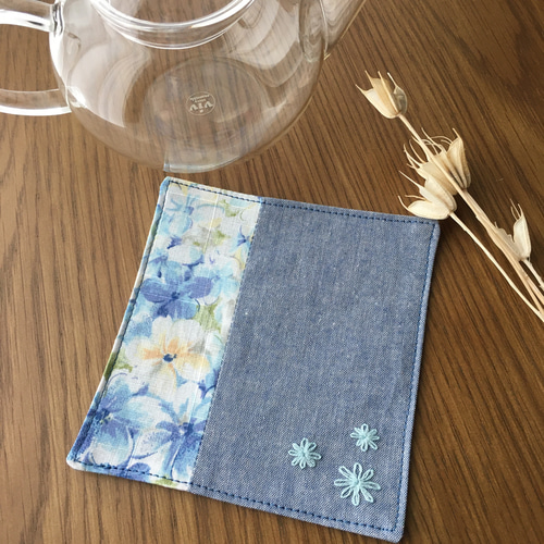 安らぎのtea time〜手縫い刺繍 コースター2枚セット(リラックス