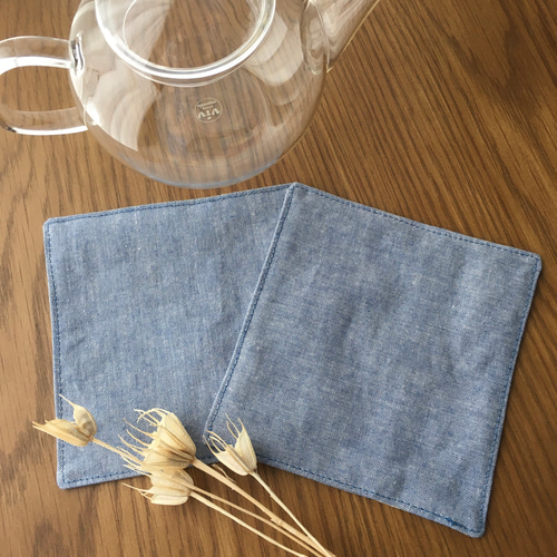 安らぎのtea time〜手縫い刺繍 コースター2枚セット(リラックス