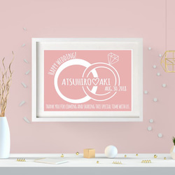 結婚式や入籍のお祝いに！ブライダル・ウェディングウェルカムボード#BIG RING pink(A4) 1枚目の画像