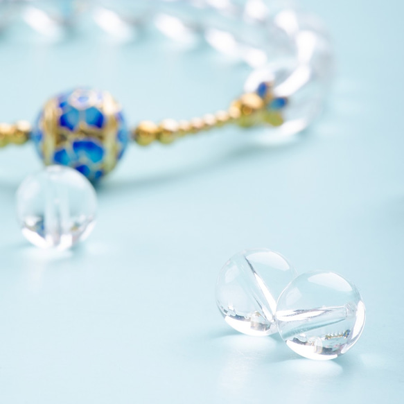 【瓶與鏡】白水晶/景泰藍/純銀鎏金/琉璃/單圈水晶手鍊。平靜身心 第9張的照片
