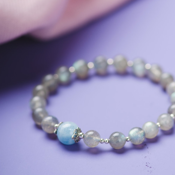 Labradorite, Aquamarine, 925 Natural Gemstone Bracelet 1枚目の画像