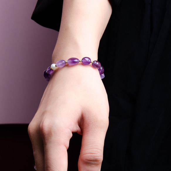 紫水晶珍珠手鍊 | 14K包金手鍊 | K14GF 不規則天然水晶客製手環禮物 第4張的照片