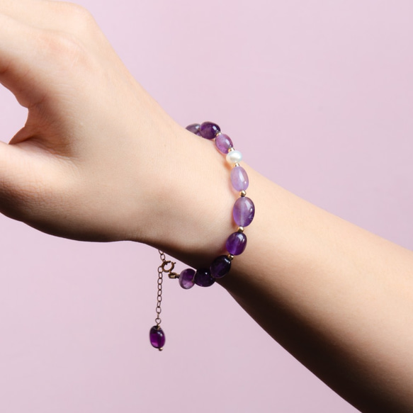 紫水晶珍珠手鍊 | 14K包金手鍊 | K14GF 不規則天然水晶客製手環禮物 第6張的照片