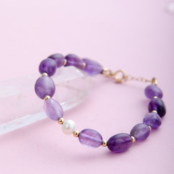 紫水晶珍珠手鍊 | 14K包金手鍊 | K14GF 不規則天然水晶客製手環禮物 第10張的照片