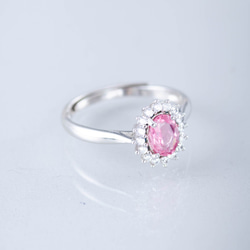 粉紅碧璽925純銀戒指 | 天然寶石玫瑰碧璽戒指鑲水鑽戒指鋯石水晶 | 可調節大小指環 第1張的照片