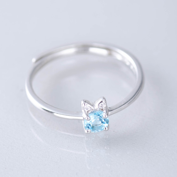 天空藍托帕石925純銀戒指 | 拓帕石天然寶石鑲水鑽鋯石水晶指環 | 可調節大小指環 第2張的照片