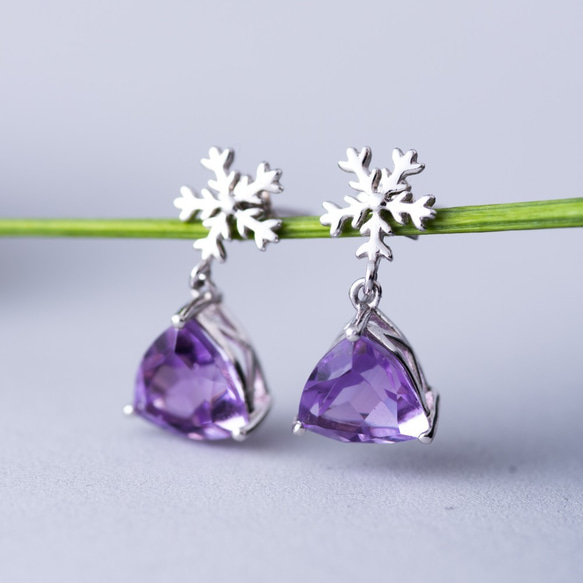 紫水晶雪花925純銀耳環 | 天然水晶礦石設計客製化禮物紫色耳針耳釘 | 生辰石誕生石 第1張的照片