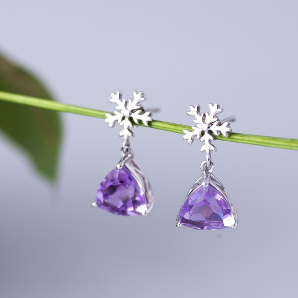 紫水晶雪花925純銀耳環 | 天然水晶礦石設計客製化禮物紫色耳針耳釘 | 生辰石誕生石 第2張的照片