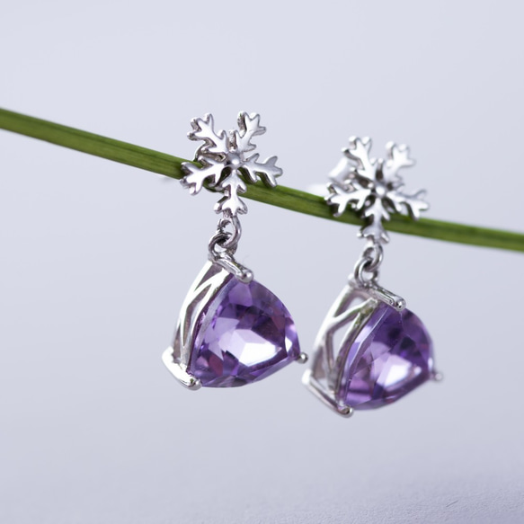 紫水晶雪花925純銀耳環 | 天然水晶礦石設計客製化禮物紫色耳針耳釘 | 生辰石誕生石 第8張的照片