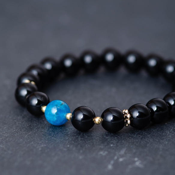 5Aアパタイトブラックアゲートブレスレット|ナチュラルストーン  