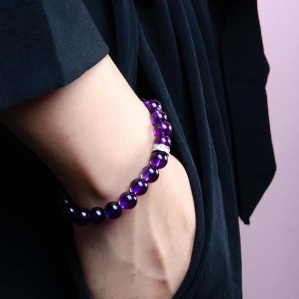 6A級烏拉圭紫水晶手鍊 | 925純銀微鑲鋯石紫色天然石手鏈客製禮物 第2張的照片