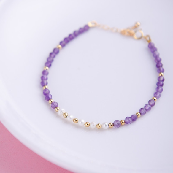 紫水晶珍珠手鍊 | 極細系列 | 薰衣草紫晶天然水晶手鍊客製化手環 第2張的照片