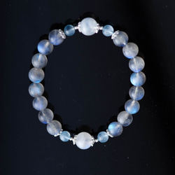 5A藍光月光石拉長石 海藍寶925純銀手鍊 | 天然水晶設計手鏈禮物 第2張的照片