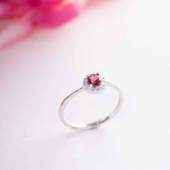 石榴石 925純銀戒指 | 天然寶石純銀戒指鑲鑽鋯石紅色水晶 | 可調節大小指環 第4張的照片