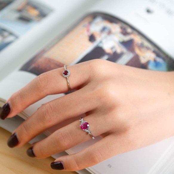 石榴石 925純銀戒指 | 天然寶石純銀戒指鑲鑽鋯石紅色水晶 | 可調節大小指環 第7張的照片