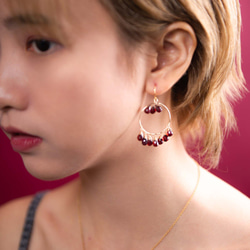石榴石珍珠14K耳環 | 天然水晶耳勾客製禮物紅色天然石寶石耳環 第6張的照片