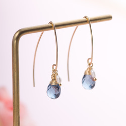 倫敦藍托帕石珍珠14KGF耳環  |天然水晶耳勾 客製化禮物 |寶石耳環 第6張的照片