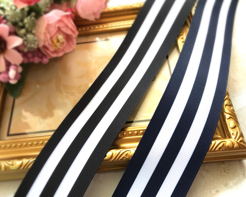 ハンドメイド♪太めストライプ柄グログランリボン 38mm幅 1m リボン