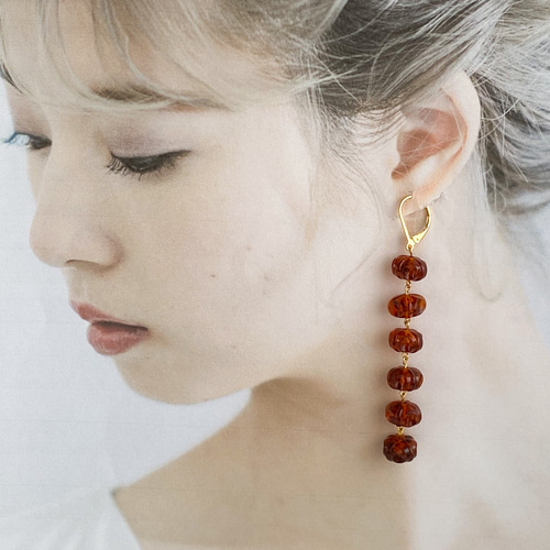 6-piece vintage mini beads（tortoiseshell） イヤリング 