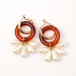 【送料無料】gold hoop x tortoiseshell ring & vintage pearl 1枚目の画像