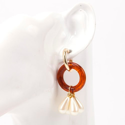 【送料無料】gold hoop x tortoiseshell ring & vintage pearl 3枚目の画像