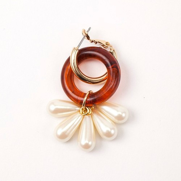 【送料無料】gold hoop x tortoiseshell ring & vintage pearl 4枚目の画像