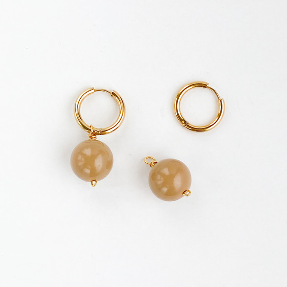 【送料無料】2way gold hoop x vintage beads (beige) 4枚目の画像