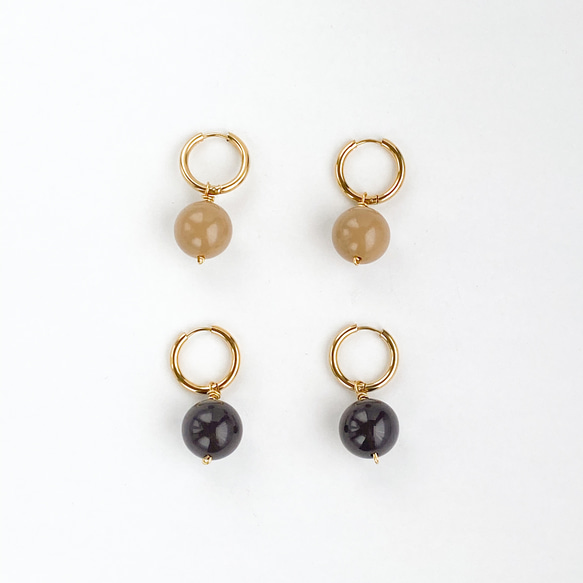 【送料無料】2way gold hoop x vintage beads (khaki) 4枚目の画像