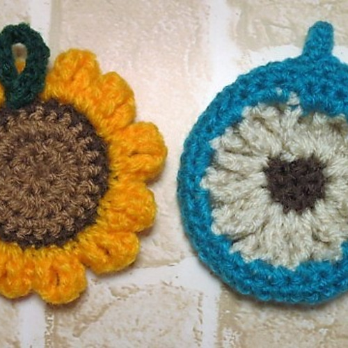 ☆2個セット ひまわりアクリルエコたわし No.2☆ 毛糸 ☆花風☆Kei