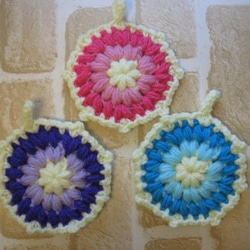 ☆3個セット☆北欧お花アクリルエコたわし☆No.1 毛糸 ☆花風☆Kei